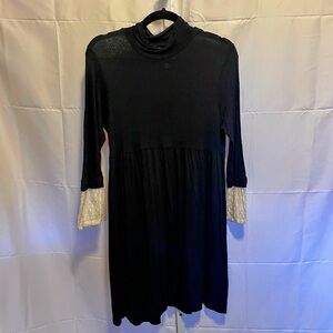 Joie Large Black Tunic Dress w Sheer Ivory Cuffs - Romantic Goth Addams - Flaw